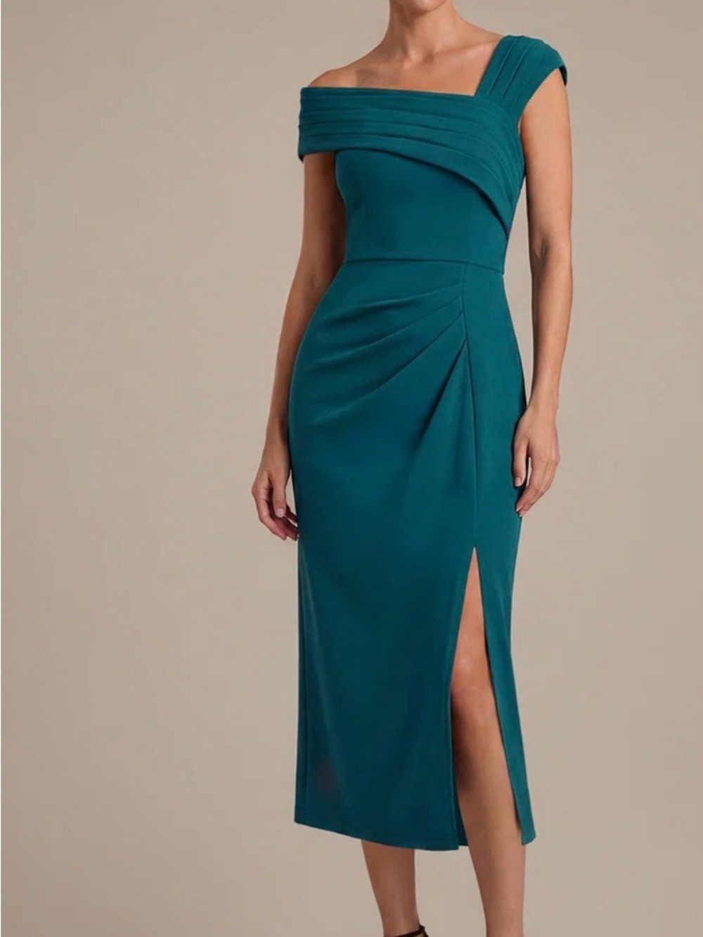 Ever Pretty Teal One-Shoulder Sheath Dress with Side Slit